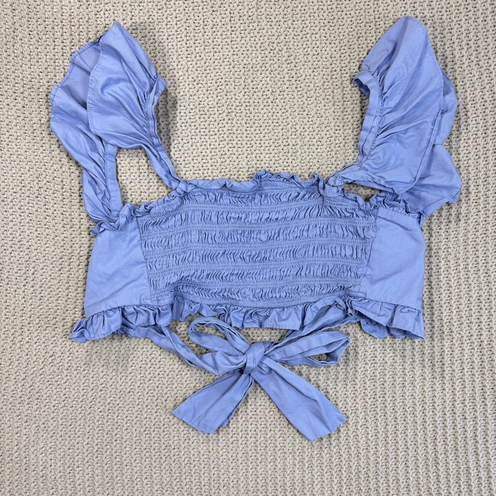 Puff Sleeve Crop Top Sz S Ruffle Open Back Smocked Western Festival Altard State